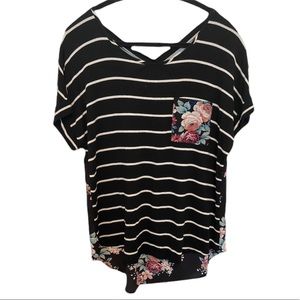 Striped/floral cap sleeve top